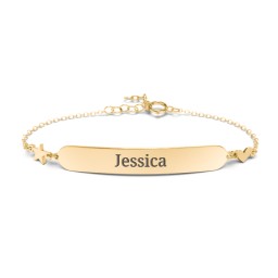 Engravable Bracelet with Heart and Star Charms in 10K Solid Yellow Gold