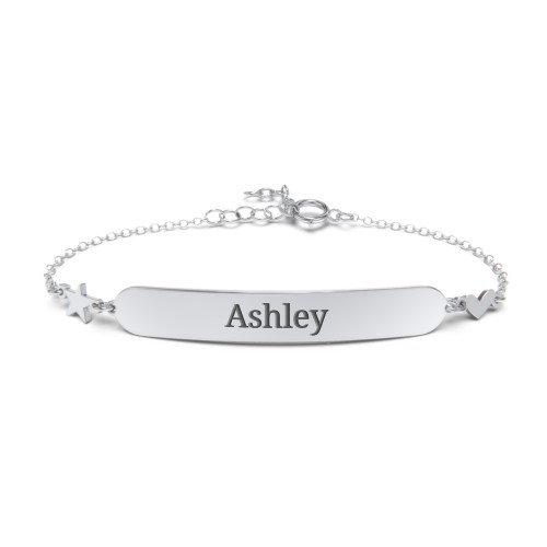 Engravable Bracelet with Heart and Star Charms – Sterling Silver