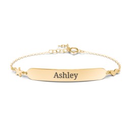 Engravable Bracelet with Heart and Star Charms in 10K Solid Yellow Gold