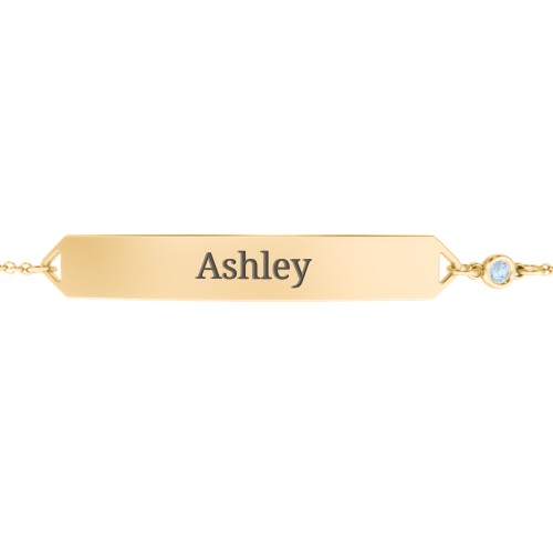 Engravable Classic Bracelet with Birthstone – 10K Yellow Gold with Blue Topaz