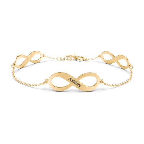 Engravable 3 Infinity Bracelet – 18K Gold Plated Silver