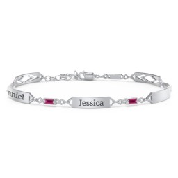 Engravable Family Bracelet with Baguette Birthstones (1-5 Stones) in 925 Sterling Silver with Ruby, Blue Sapphire, and Citrine