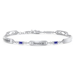 Engravable Family Bracelet with Baguette Birthstones (1-5 Stones) in 925 Sterling Silver with Blue Sapphire and Citrine