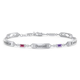 Engravable Family Bracelet with Baguette Birthstones (1-5 Stones) in 925 Sterling Silver with Ruby, Amethyst, Pink Tourmaline, Blue Sapphire, and Citrine