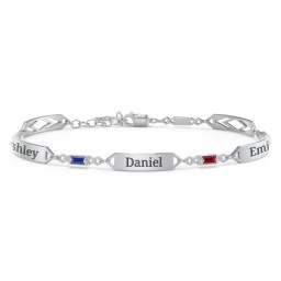 Engravable Family Bracelet with Baguette Birthstones (1-5 Stones) in 925 Sterling Silver with Blue Sapphire, Garnet, and Citrine