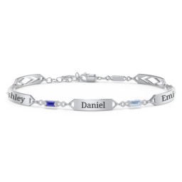 Engravable Family Bracelet with Baguette Birthstones (1-5 Stones) in 925 Sterling Silver with Blue Sapphire, Blue Topaz, Cubic Zirconia, and Citrine
