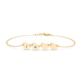 Engravable 4 Hearts Bracelet in 10K Solid Yellow Gold