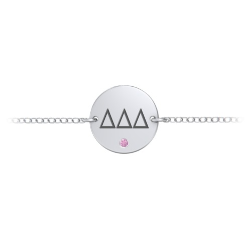 Engravable Disc Sorority Bracelet with Accent Stone – Sterling Silver with Red Premium Zirconia