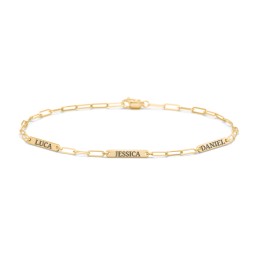 Mini Paper Clip Chain Bracelet with 1 - 4 Engravable Bars in 18K Gold Plated Silver