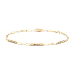 Mini Paper Clip Chain Bracelet with 1 - 4 Engravable Bars in 18K Gold Plated Silver