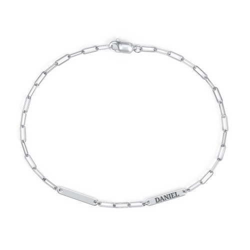 Mini Paper Clip Chain Bracelet with 1 - 4 Engravable Bars – Sterling Silver