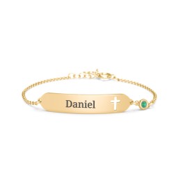 Engravable Small ID Bracelet with Cross and Birthstone