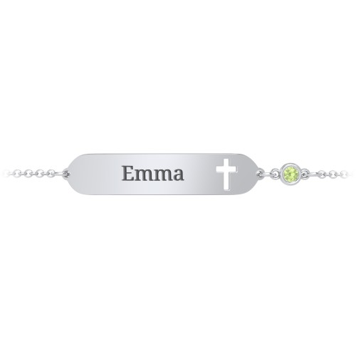 Engravable Small ID Bracelet with Cross and Birthstone