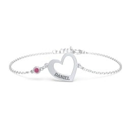 Engravable Open Heart Bracelet with Birthstone