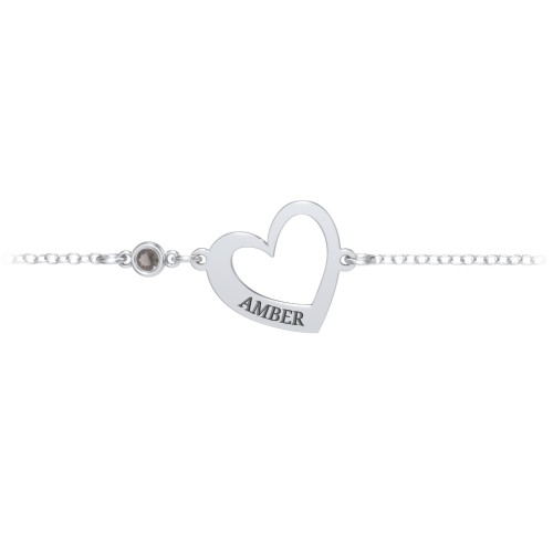 Engravable Open Heart Bracelet with Birthstone