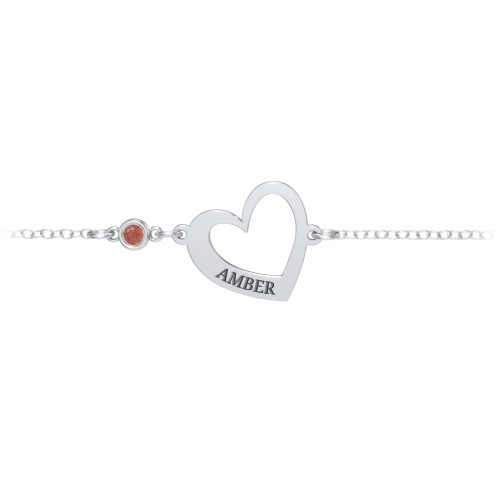 Engravable Open Heart Bracelet with Birthstone – Sterling Silver with Garnet