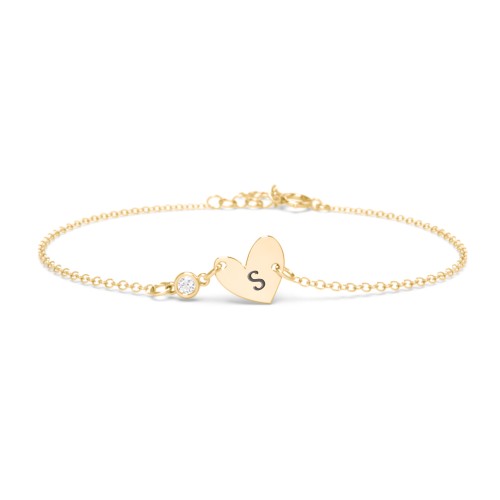 Initial Heart Bracelet with Birthstone – 18K Gold Plated Silver with Diamond