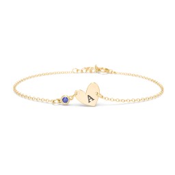 Initial Heart Bracelet with Birthstone in 10K Solid Yellow Gold with Blue Sapphire
