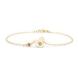 Initial Heart Bracelet with Birthstone in 10K Solid Yellow Gold with Garnet
