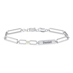 Engravable Long Link Infinity Family Bracelet with 1-4 Birthstones in 925 Sterling Silver with Citrine