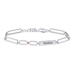 Engravable Long Link Infinity Family Bracelet with 1-4 Birthstones in 925 Sterling Silver with Ruby, Blue Sapphire, Amethyst, and Emerald