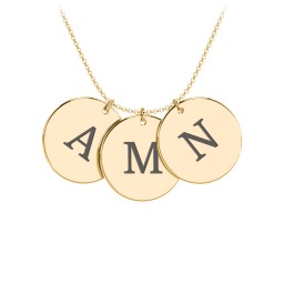 Engravable 3 Disc Pendant in 10K Solid Yellow Gold with Ruby, Amethyst Premium Zirconia, Blue Sapphire, and Blue Topaz