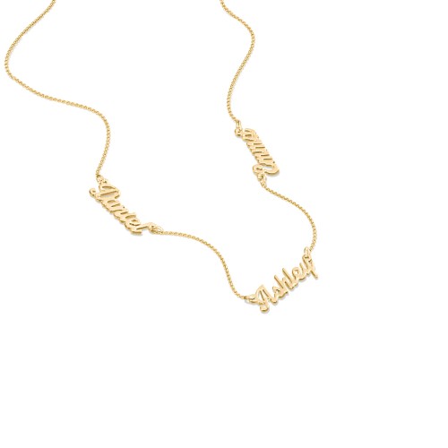 Dainty Personalised Three Name Necklace – 18K Gold Plated Silver