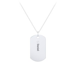 Engravable Dog Tag Necklace with 1 Birthstone in 925 Sterling Silver with Aquamarine