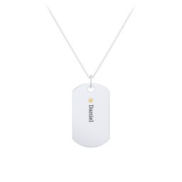 Engravable Dog Tag Necklace with 1 Birthstone in 925 Sterling Silver with Citrine