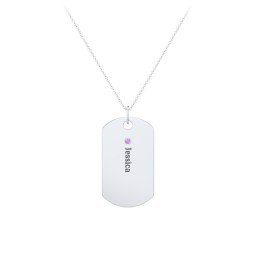 Engravable Dog Tag Necklace with 1 Birthstone in 925 Sterling Silver with Amethyst