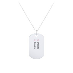 Engravable Dog Tag Necklace with 2 Birthstone