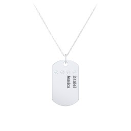 Engravable Dog Tag Necklace with 4 Birthstone