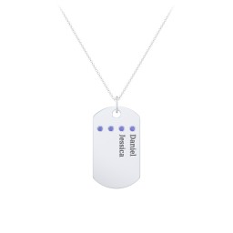 Engravable Dog Tag Necklace with 4 Birthstone
