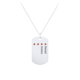 Engravable Dog Tag Necklace with 4 Birthstone in 925 Sterling Silver with Garnet