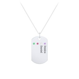 Engravable Dog Tag Necklace with 4 Birthstone in 925 Sterling Silver with Amethyst, Cubic Zirconia, Ruby, and Emerald