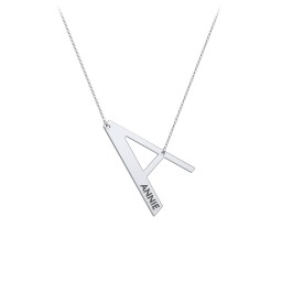 Engravable Asymmetrical Initial Necklace - A in 925 Sterling Silver