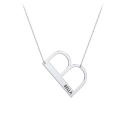 Engravable Asymmetrical Initial Necklace - B in 925 Sterling Silver
