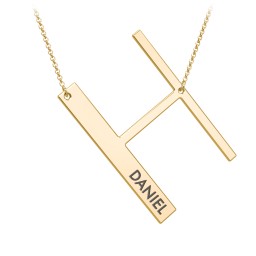 Engravable Asymmetrical Initial Necklace - H in 18K Gold Plated Silver