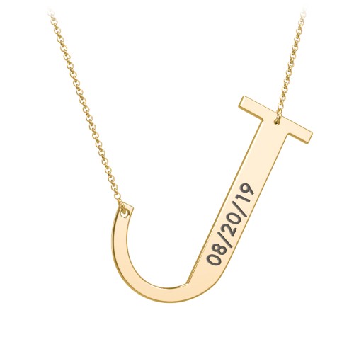 Engravable Asymmetrical Initial Necklace - J – 18K Gold Plated Silver