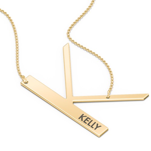 Engravable Asymmetrical Initial Necklace - K – 18K Gold Plated Silver
