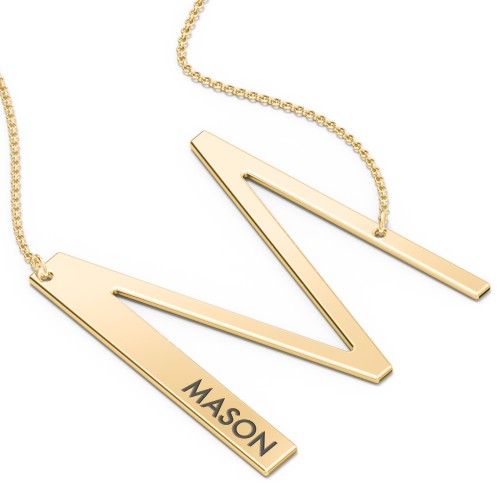 Engravable Asymmetrical Initial Necklace - M – 18K Gold Plated Silver