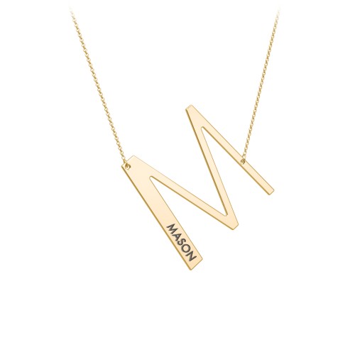 Engravable Asymmetrical Initial Necklace - M – 18K Gold Plated Silver