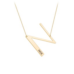 Engravable Asymmetrical Initial Necklace - N in 18K Gold Plated Silver