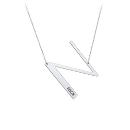 Engravable Asymmetrical Initial Necklace - N in 925 Sterling Silver