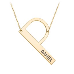 Engravable Asymmetrical Initial Necklace - P in 18K Gold Plated Silver