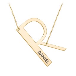 Engravable Asymmetrical Initial Necklace - R in 18K Gold Plated Silver