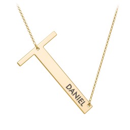 Engravable Asymmetrical Initial Necklace - T in 18K Gold Plated Silver