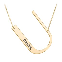 Engravable Asymmetrical Initial Necklace - U in 18K Gold Plated Silver
