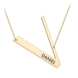 Engravable Asymmetrical Initial Necklace - V in 18K Gold Plated Silver