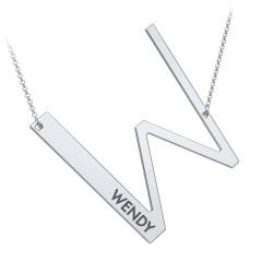 Engravable Asymmetrical Initial Necklace - W – Sterling Silver